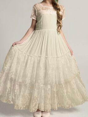 Ivory Boho Lace Tiered Maxi Dress size 8 Girls